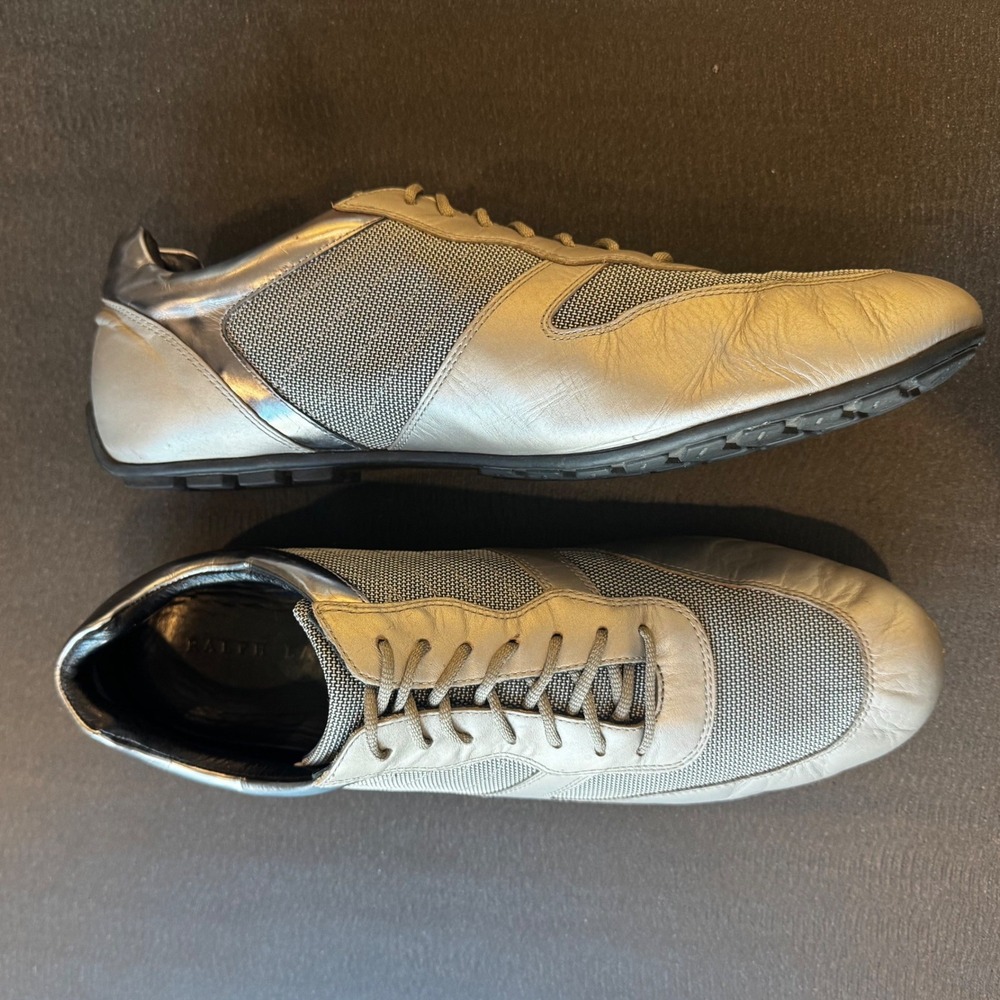 Ralph Lauren Morrison Men 12 D Silver Metallic Leather Mesh Fashion Sneakers - Picture 15 of 15